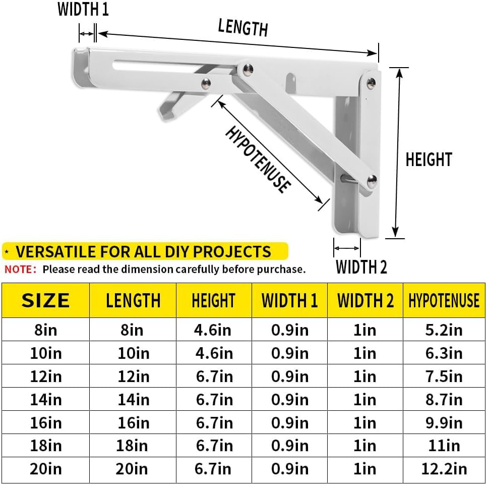 4Pcs 18" Folding Shelf Brackets, Shelf Brackets Max. Load 550 lb Collapsible Heavy Duty Stainless Steel DIY Wall Mounted Shelf Bracket Space Saving for Work Table Bench, 18Inch White - view 2