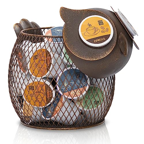 Coffee Pod Organizer - Home Coffee Bar Functional Décor - Café Station Countertop Storage Accessories (Owl)