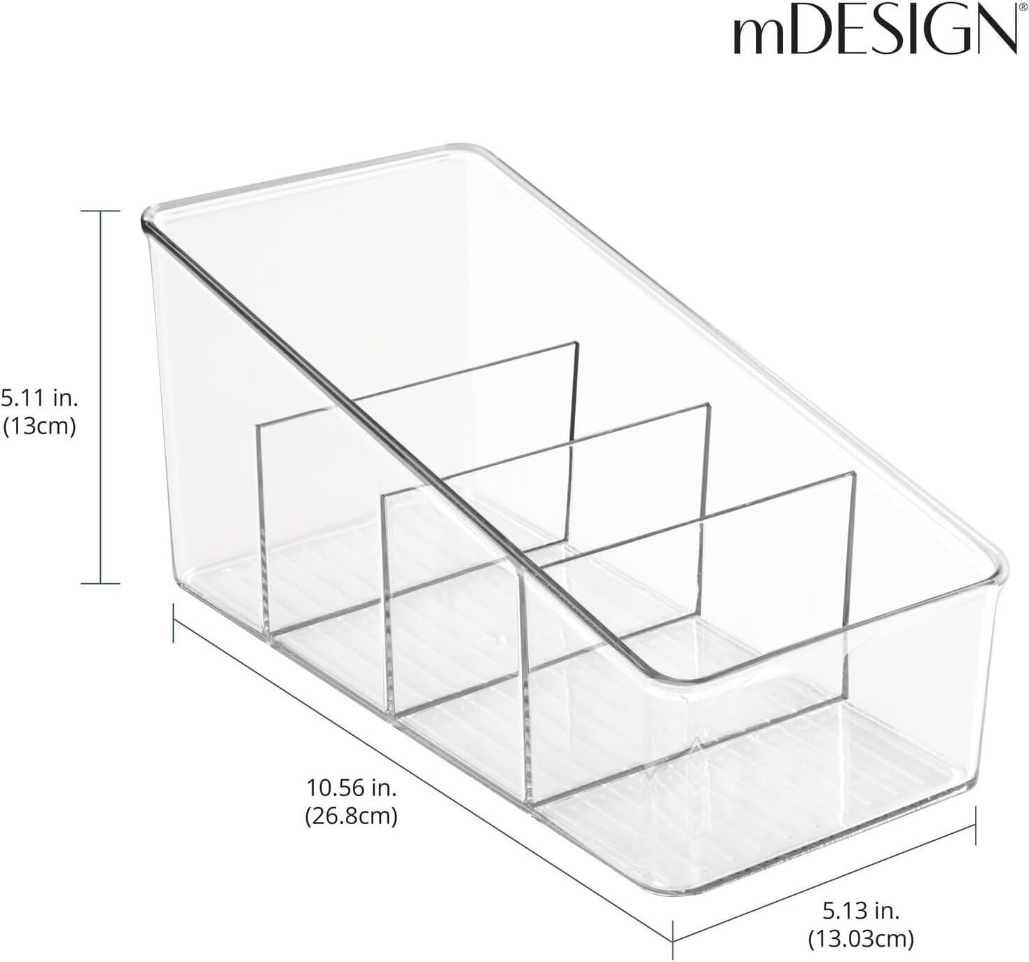Plastic 4-Section Food Packet Organizer - Storage for Kitchen, Pantry, Cabinet, or Countertop - Organization for Spice Packets, Hot Chocolate, Seasoning Pouches, Ligne Collection, Clear - view 3