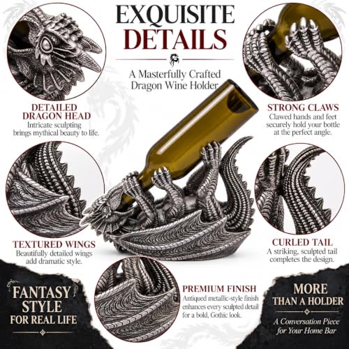 Dragon Wine Bottle Holder, Gothic Medieval Fantasy Home Bar Decor, 10 Inch - view 3