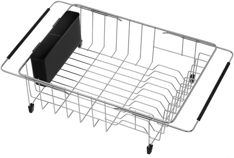 Dish Drying Rack, Large Dish Rack Adjustable Deep Dish Drainer with Removable Silverware Holder, Deep Large Dish Rack in Sink On Counter, Expandable Arms, Stainless Steel - view 6