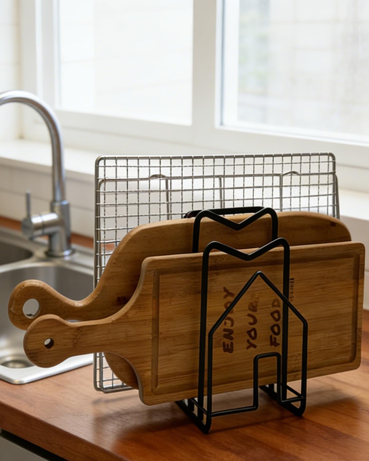 Cutting Board Rack Chopping Board Organizer Stand Holder Kitchen Countertop Pots Pan Lids Rack Organizer Flat Steel 4.92 x 5.7 x 8.47 in. Black - view 6
