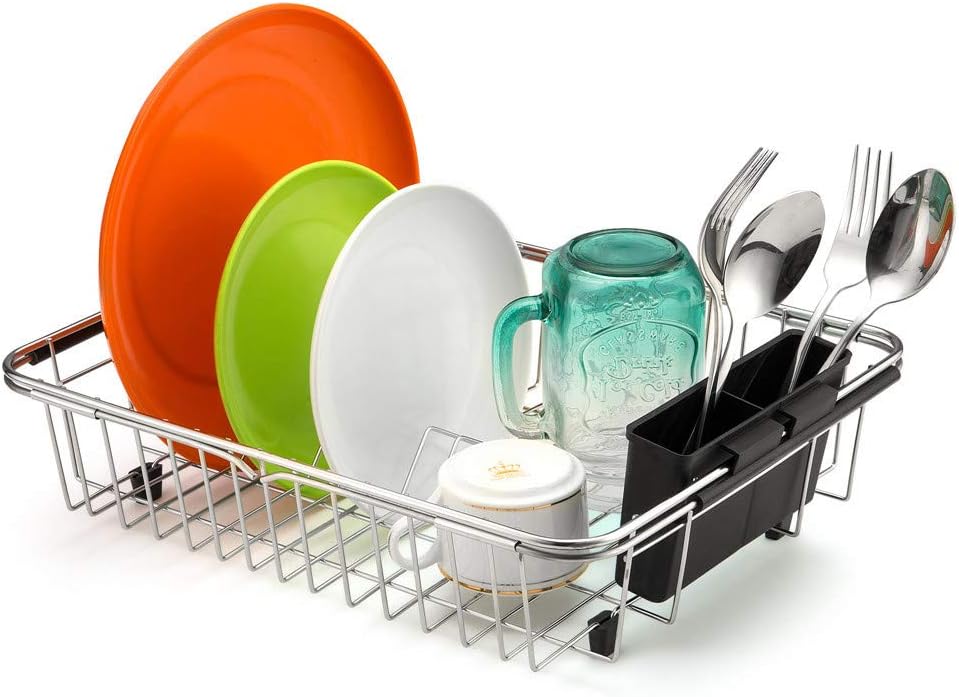 Expandable Dish Drying Rack Over the Sink Dish Drainer Dish Rack in Sink or On Counter with Utensil Silverware Storage Holder, Rustproof Stainless Steel - view 6