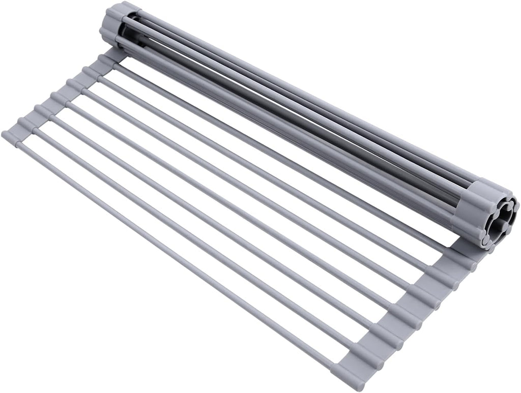 Over The Sink Dish Drainer Drying Rack, 17.6" W x 15.4" L Roll Up Dish Racks Kitchen Sink Organizer Silicone Wrapped Large in Sink Dish Drying Rack Foldable Rolling Drain Mats Anti-Slip - view 2