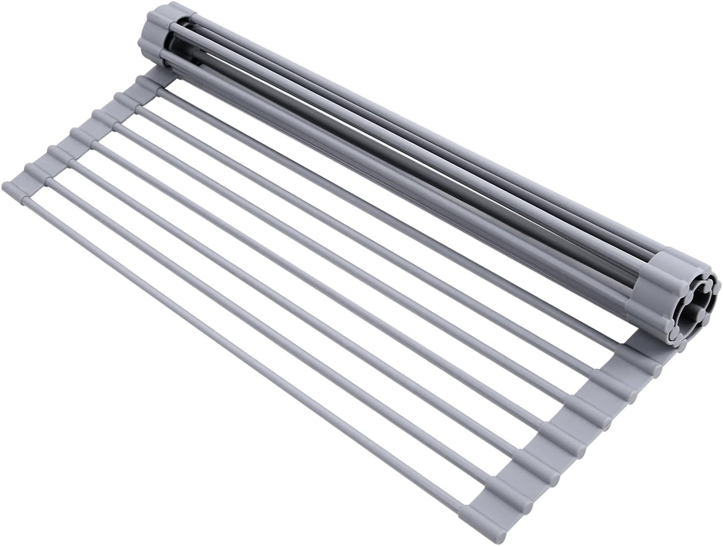 Over The Sink Dish Drainer Drying Rack, 17.6" W x 15.4" L Roll Up Dish Racks Kitchen Sink Organizer Silicone Wrapped Large in Sink Dish Drying Rack Foldable Rolling Drain Mats Anti-Slip - view 2