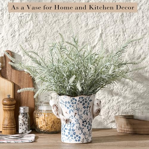6.34"H Utensil Holder for Kitchen Counter, Modern Farmhouse Cooking Utensil Holder and Crock Home Kitchen Decor, Ceramic Utensil Organizer for Spatula, Ladle, Eggbeater, Rolling Pin- Blue and White - view 6