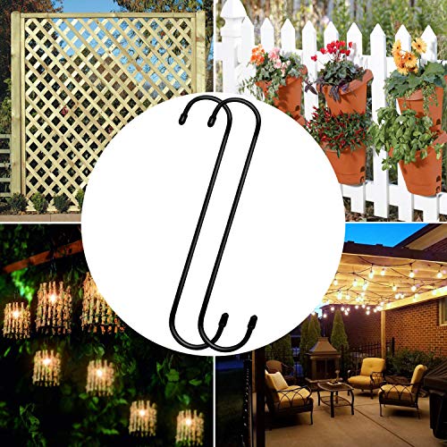 6 Pack 10 inch Extra Large S Hooks Black Heavy Duty Long S Hooks for Hanging Plant Extension Hooks for Kitchenware,Utensils,Pergola,Closet,Flower Basket,Garden,Patio,Indoor Outdoor Uses - view 5