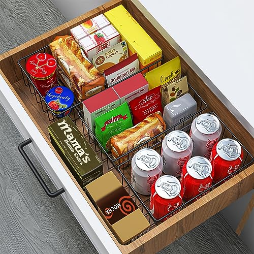 12 PACK (3 Szie) Small Wire Storage Baskets for Organizing,Pantry Organization Bins for Cabinets, Metal Basket for Kitchen, Bathroom Organizer (Black) - view 3