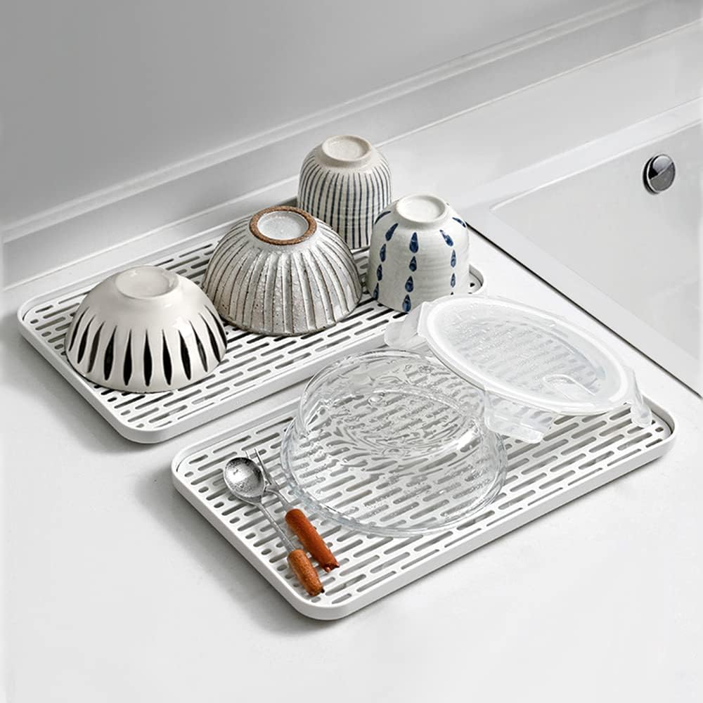 Cup Drying Rack & Dish Drying Tray, Drain Board for Small Kitchen Sink, Dish Drain Tray Large Enough for Counter or Coffee Table, Big White Dish Drying Mat - view 3