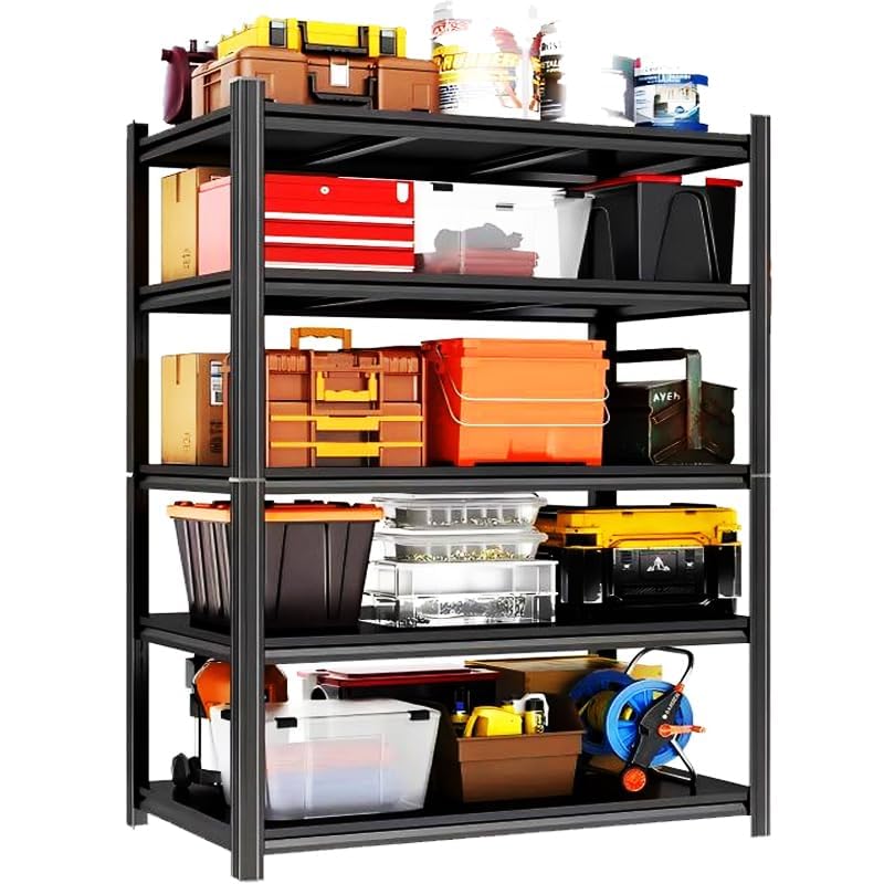 72" H×35.12" W×16" D Adjustable Industrial Metal/Steel 5-Shelf-Storage-Rack Heave Duty Utility Tall Garage/Shed Shelving Shelves Unit/System for Kitchen Pantry Bin, Black - view 4