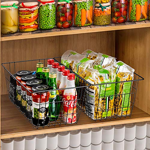 Freezer Basket Organizer, Refrigerator Metal Wire Storage Divider, Household Container Bins with Handles for Kitchen, Bathroom, Office, Camping, Black,Set of 4 - view 3