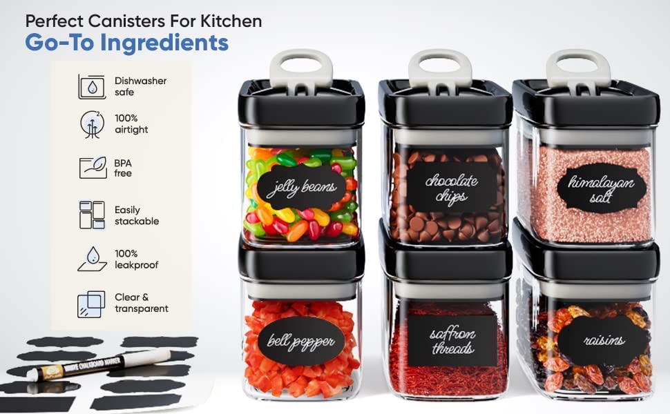 Airtight Storage Boxes Set - 10 Labels and Markers - Kitchen and Pantry Storage - BPA Free - Plastic Storage Boxes with Upgraded Lids (6 Pieces - 1.5L) - view 2