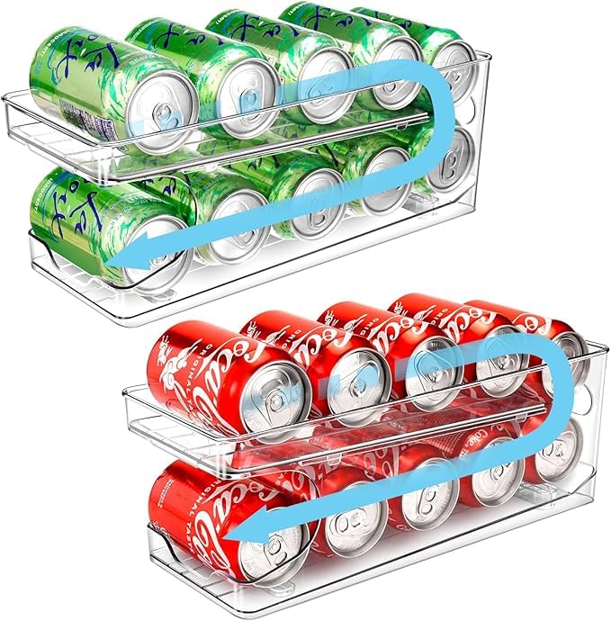 2 Packs FIFO Rolling Soda Can Organizer for Fridge, Holds 20 Cans