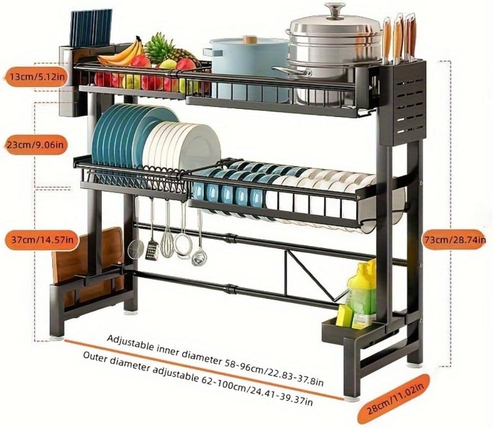 Expandable Over Sink Dish Drying Rack,Space Saving Kitchen Countertop Organizer with Drainage,Compact Metal Shelf for Home and Restaurant - view 3