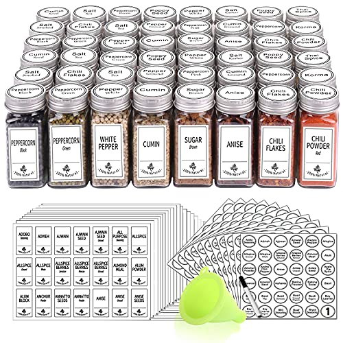 48 Pcs 4 oz Glass Spice Jars with Shaker Lids and 806 White Labels