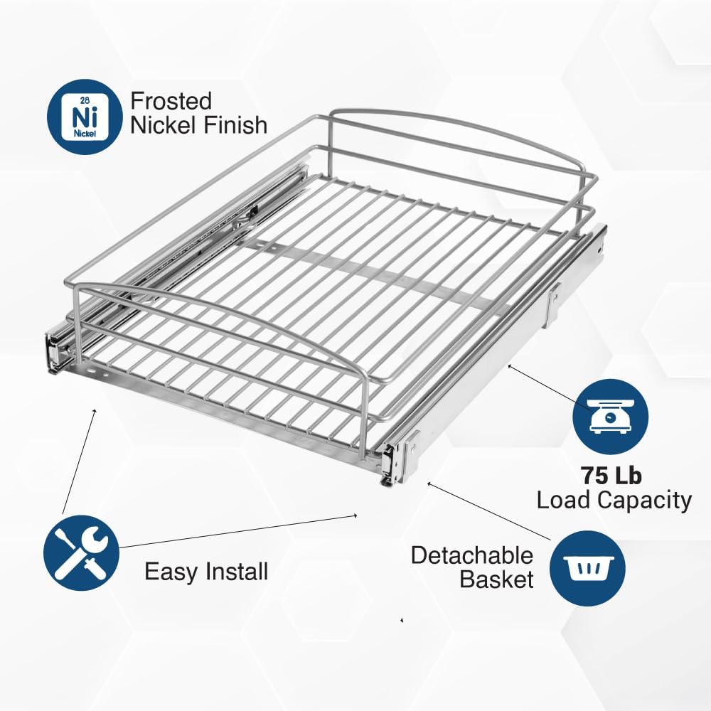 RS-MUB-14-FN 5 in. H x 15 in. W x 20 in. D Multi-Use Basket Silver Pull Out Cabinet Organizer, Frosted Nickel - view 7