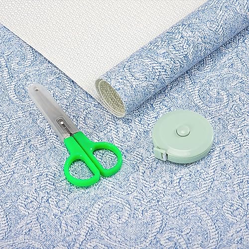 12X120 Inch Shelf Liner with Scissor & Tape Measure for Kitchen Cabinets, PVC Drawer Liner for Dresser Non-Slip Bathroom, Non-Adhesive Cabinet Liner Washable (Pale Blue)