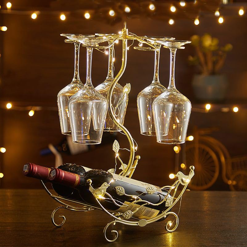 Wine Rack with Glass Holder-Hold 2 Wine Bottles and 6 Glasses - view 3