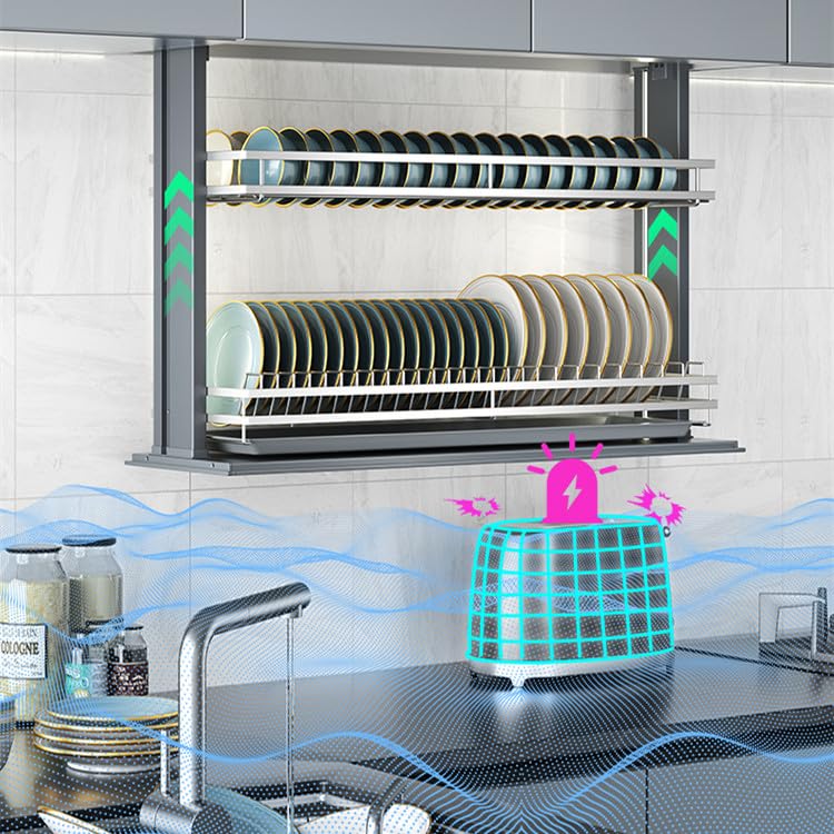 Smart Kitchen Dish Rack Lifting System,Pull Down Shelf for 36" Upper Cabinets;Touch Switch,Anti-Collision;LED Light;2-Tier Heavy-Duty Wall Mounted Cabinet Organizer Appliance Lift - view 2