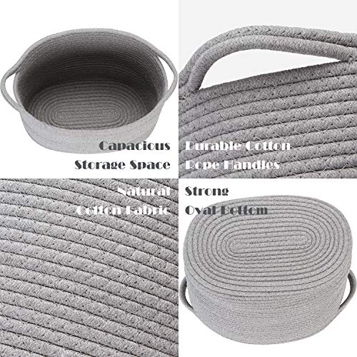 Storage Basket, Woven Cotton Rope Basket with Handles, Gray - view 5
