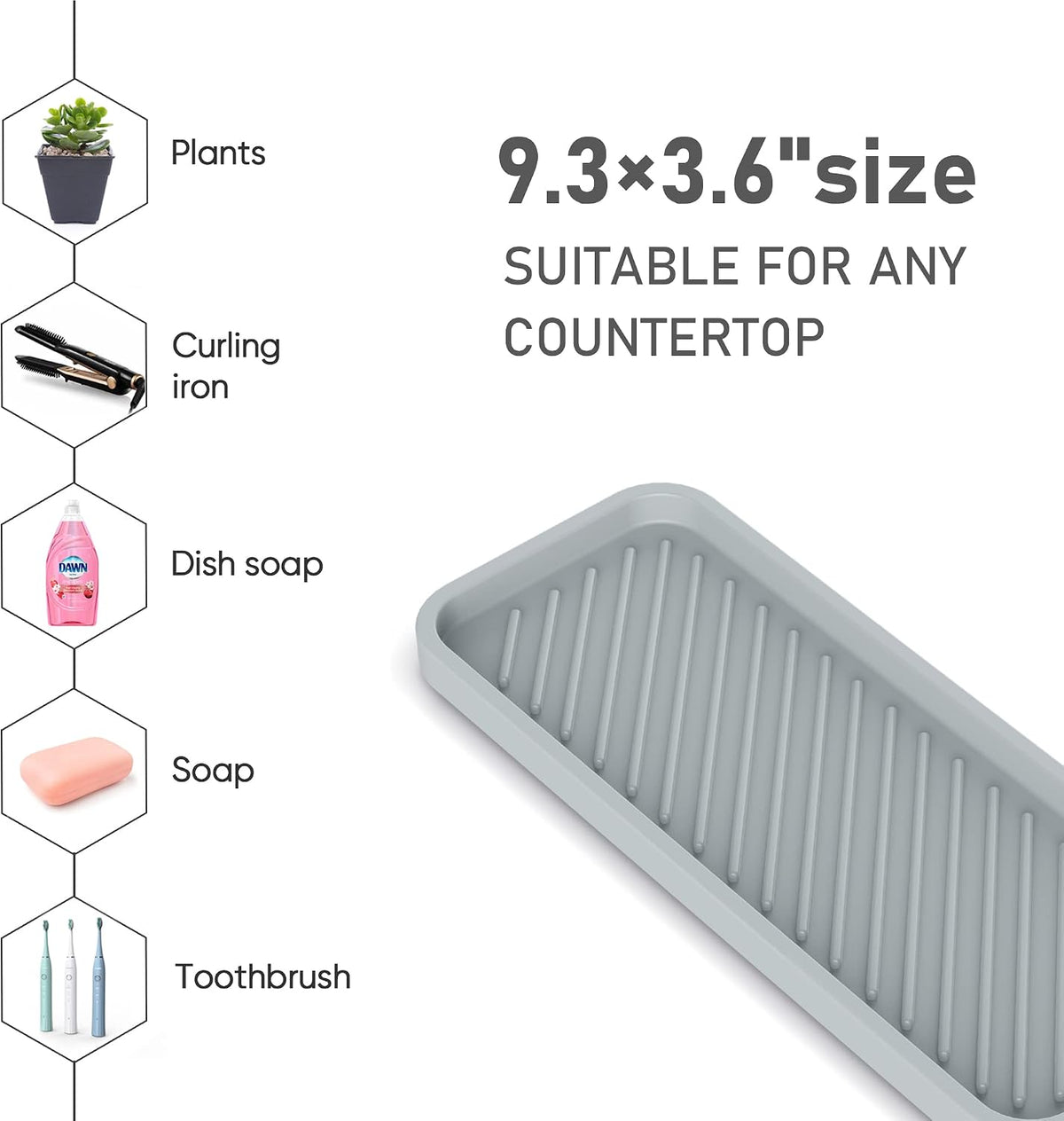 Kitchen sink organizer tray, 2 pack silicone sponge holder for sink bathroom, silicone soap/sink/drip tray, small mats for kitchen counter, soap dish tray for dispenser bottle, dishwashing accessories - view 5