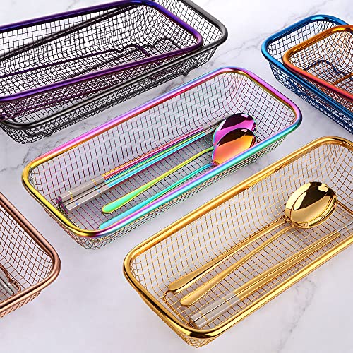 Kitchen Drawer Organizer, Stainless Steel Storage Container Metal Cabinet Storage Basket for Holding Silverware Kitchen Utensil, Pack of 2 - view 3