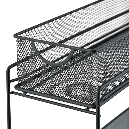 Kitchen Cabinet Organiser, Pull-out Base Unit Shelf, 2 Drawers, Metal Baskets, HWD: 40 x 15 x 46 cm, Black - view 7