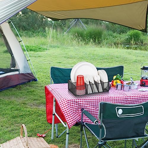 Paper Plate Organizer for Countertop, Metal Silverware Caddy for Cup, Napkin, Fork, Spoon, Paper Plate and Utensil Holder, Cutlery Caddy for Party, Camping, Picnic (Black) - view 2