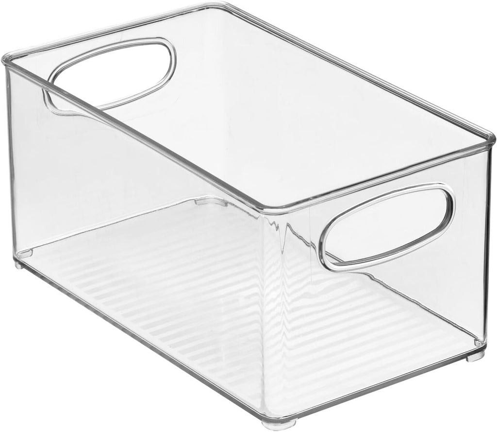 Plastic kitchen organizer - storage holder bin with handles for pantry, cupboard, cabinet, fridge/freezer, shelves, counter - holds canned food, snacks - 4 pack - clear - view 5