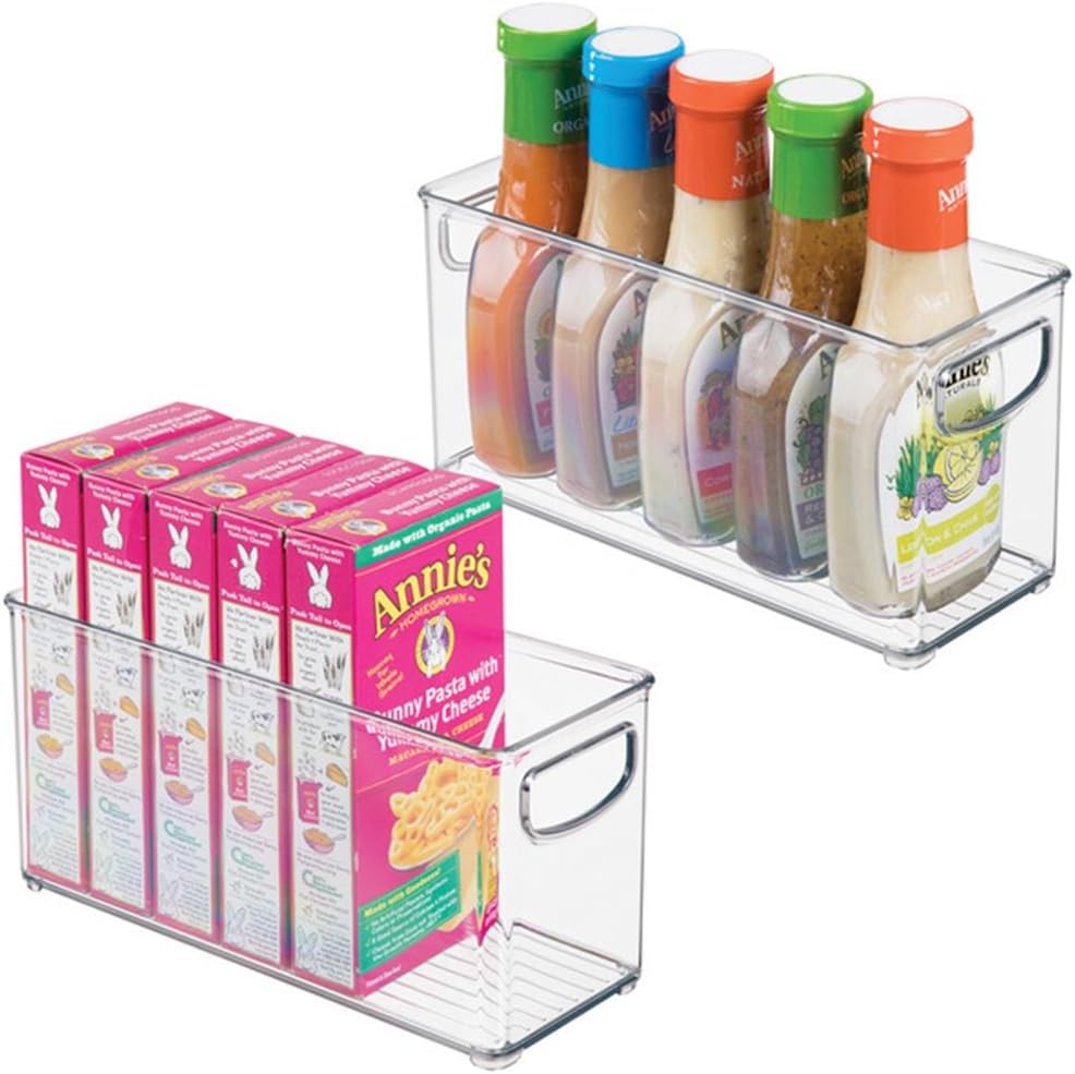 Plastic Stackable Pantry Bin, Set of 2, Clear | Storage Bin with Handles, For Cabinets or Fridge