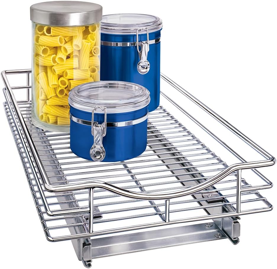 LYNK PROFESSIONAL Pull Out Cabinet Organizer, 11" x 21" Slide Out Cabinet Organizer Pull Out Drawer – Pull Out Shelves for Kitchen Cabinets – Under Sink Organizers - Lifetime Ltd. Warranty, Chrome