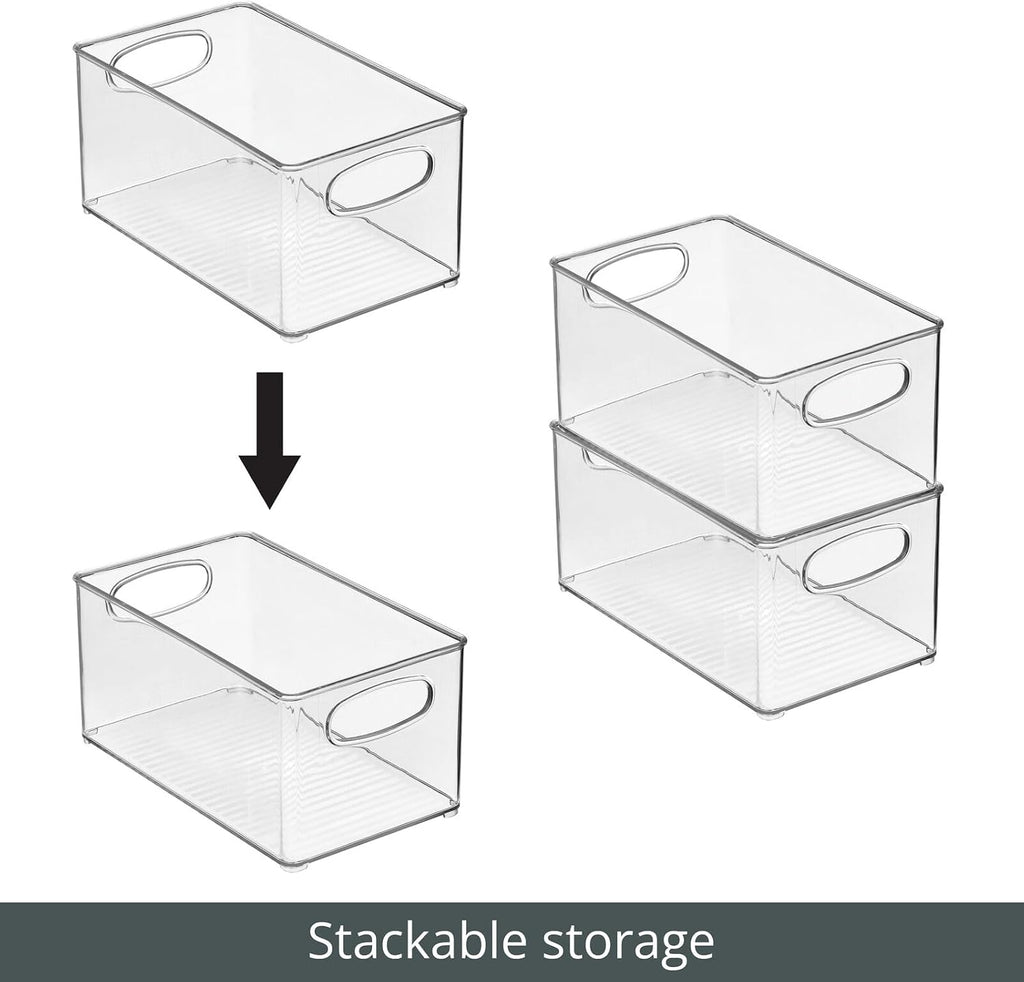 Plastic kitchen organizer - storage holder bin with handles for pantry, cupboard, cabinet, fridge/freezer, shelves, counter - holds canned food, snacks - 4 pack - clear - view 2