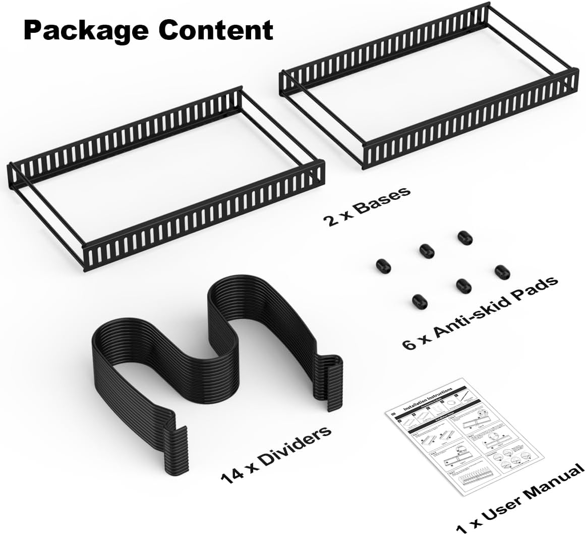 Pot and Pan Lid Organizer Holder Storage Rack, Black | 12"-23" Expandable, 14 Adjustable Dividers, Sturdy Metal Construction, Easy Assembly - view 7