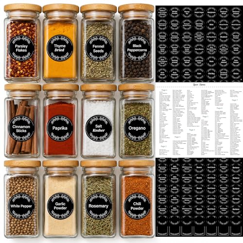 665 Spice Labels Book with A-Z Index, Black Round Pantry Stickers