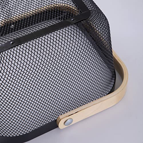 Square Metal Wire Woven Fruit Storage Bowl Basket with Wooden Handle, Large Black Mesh Fruit Stand, Multi-function Hanging Kitchen Baskets (Black, Normal 4PCS) - view 3