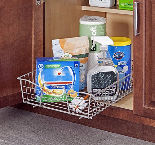 14 in. Pull Out Cabinet Organizer, Heavy Duty, Slide Out Pantry Shelves Drawers for Kitchen, Bathroom, Nickel - view 3
