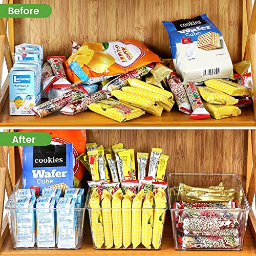 Pantry Organization, 3 Pack Clear Organizer Bins with Removable Dividers for Pantry, Kitchen, Fridge, Cabinet, Stackable Storage Bins for Snack, Pouches, Spice Packets - view 6