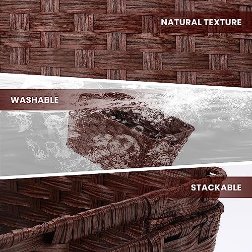 Wicker Storage Baskets, Baskets for Shelves, Toilet Paper, Woven Storage Baskets for Organizing, Brown, 12" x 12" x 6", 2-Pack - view 3