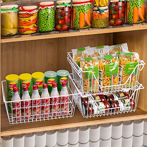 Freezer Baskets Wire Storage Baskets Closet Storage Baskets Bins Refrigerator Storage Containers for Home Office, Bathroom, Pantry Organization Storage Bins -Set of 3, White, 15.7" - view 4