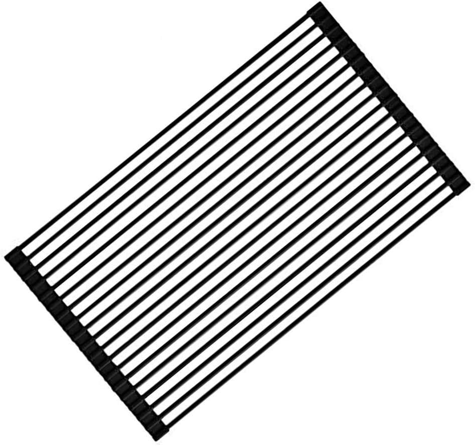 Large Roll up Dish Drying Rack Foldable Dish Rack Over Sink Dish Drainer Roll-up Sink Drying Rack Full Silicone Coated Stainless Still Dish Drying Rack (Matte Black, 20.5''X13.13'') - view 4