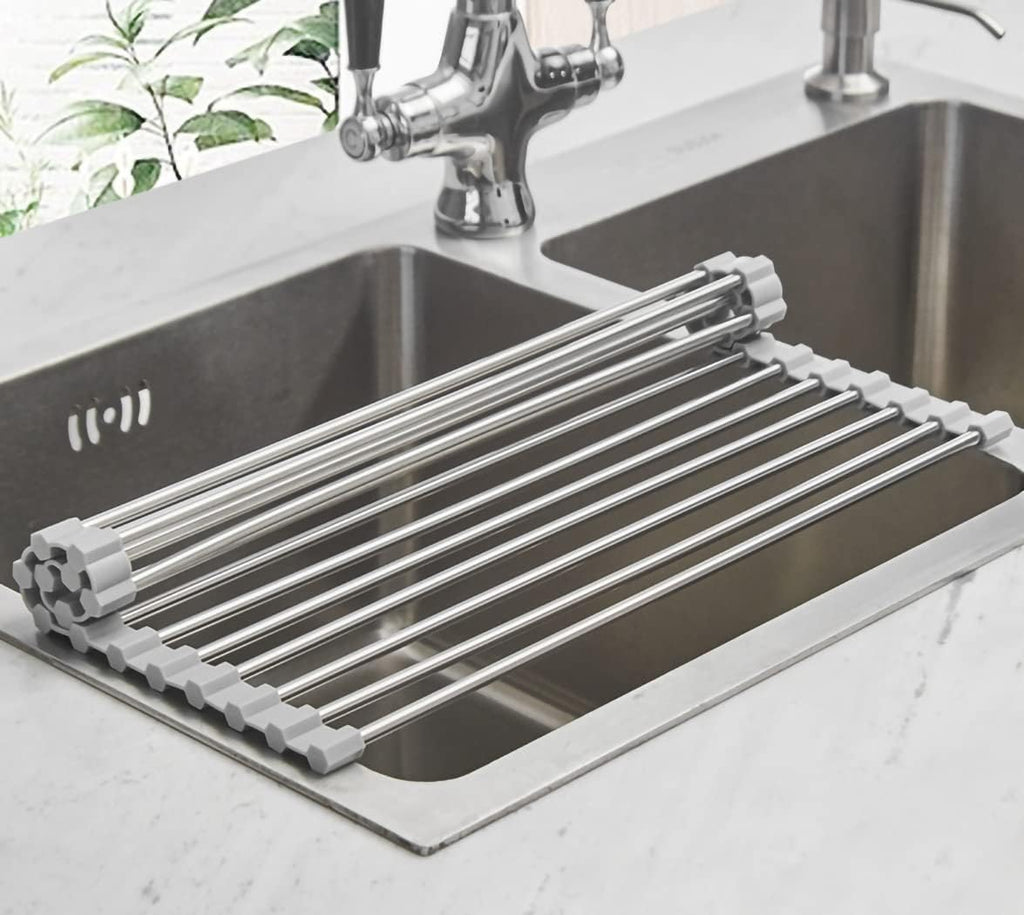 Ahyuan Roll up Dish Drying Rack Over The Sink Kitchen Roll up Sink Drying Rack Portable Dish Drainer Foldable Dish Drying Rack (Warm Gray, 17.8''X11.8'') - view 4