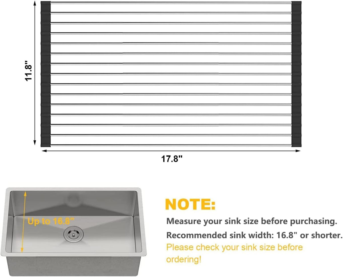 SunCleanse Roll Up Dish Drying Rack, Over The Sink Dish Drying Rack Kitchen Rolling Dish Drainer, Foldable Sink Rack Mat for Kitchen Sink Counter (17.8"x11.8") | Kitchen counter mat, rolling design, stainless steel, multipurpose, space-saving and stable - view 2