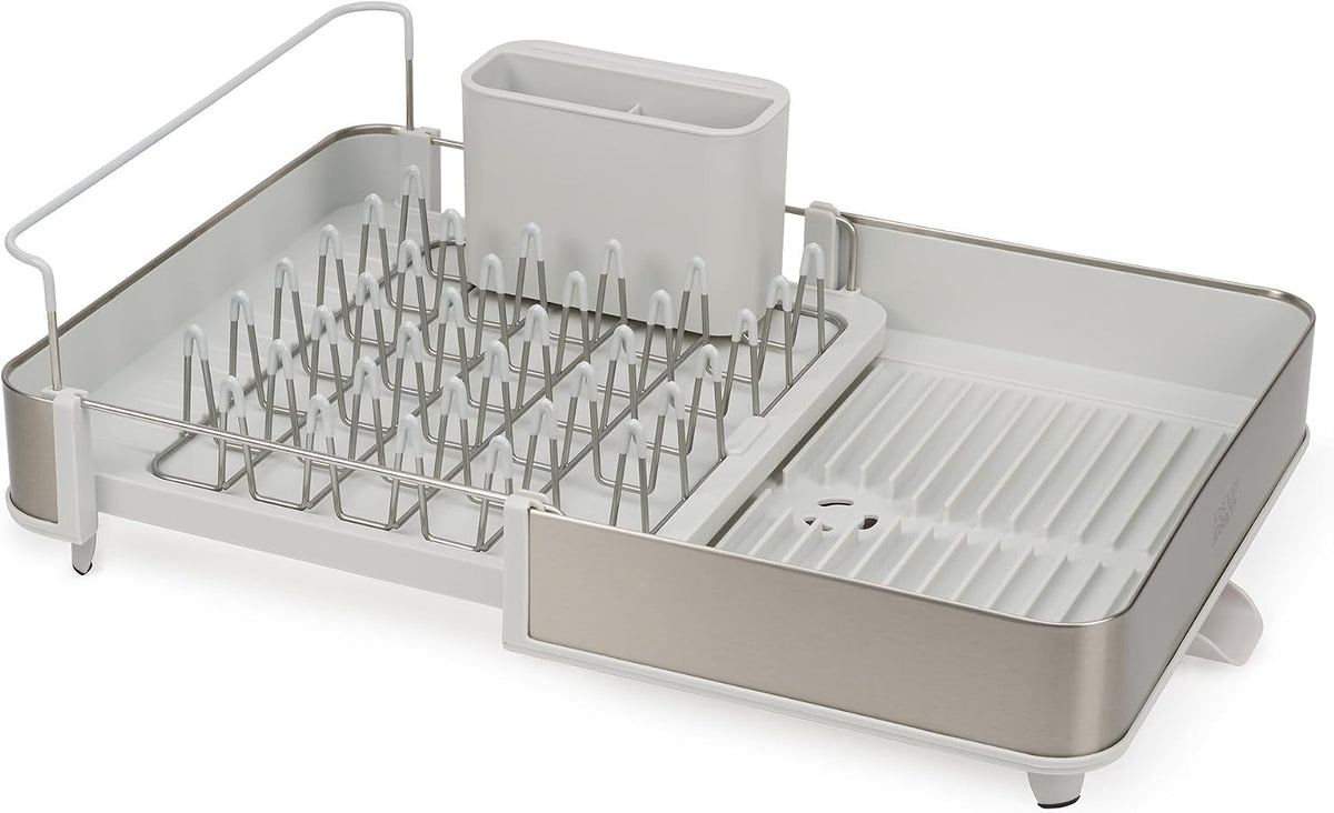 Extend Steel Expandable Dish Drying Rack with Removable Cutlery Holder Swivel Draining Spout, Stainless Steel - view 2