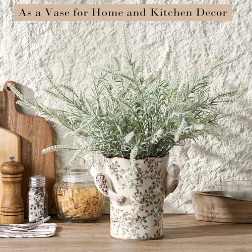 6.34'H Utensil Holder for Kitchen Counter, Modern Farmhouse Cooking Utensil Holder and Crock Home Kitchen Decor, Ceramic Utensil Organizer for Spatula, Ladle, Eggbeater, Rolling Pin- Green and Beige - view 6