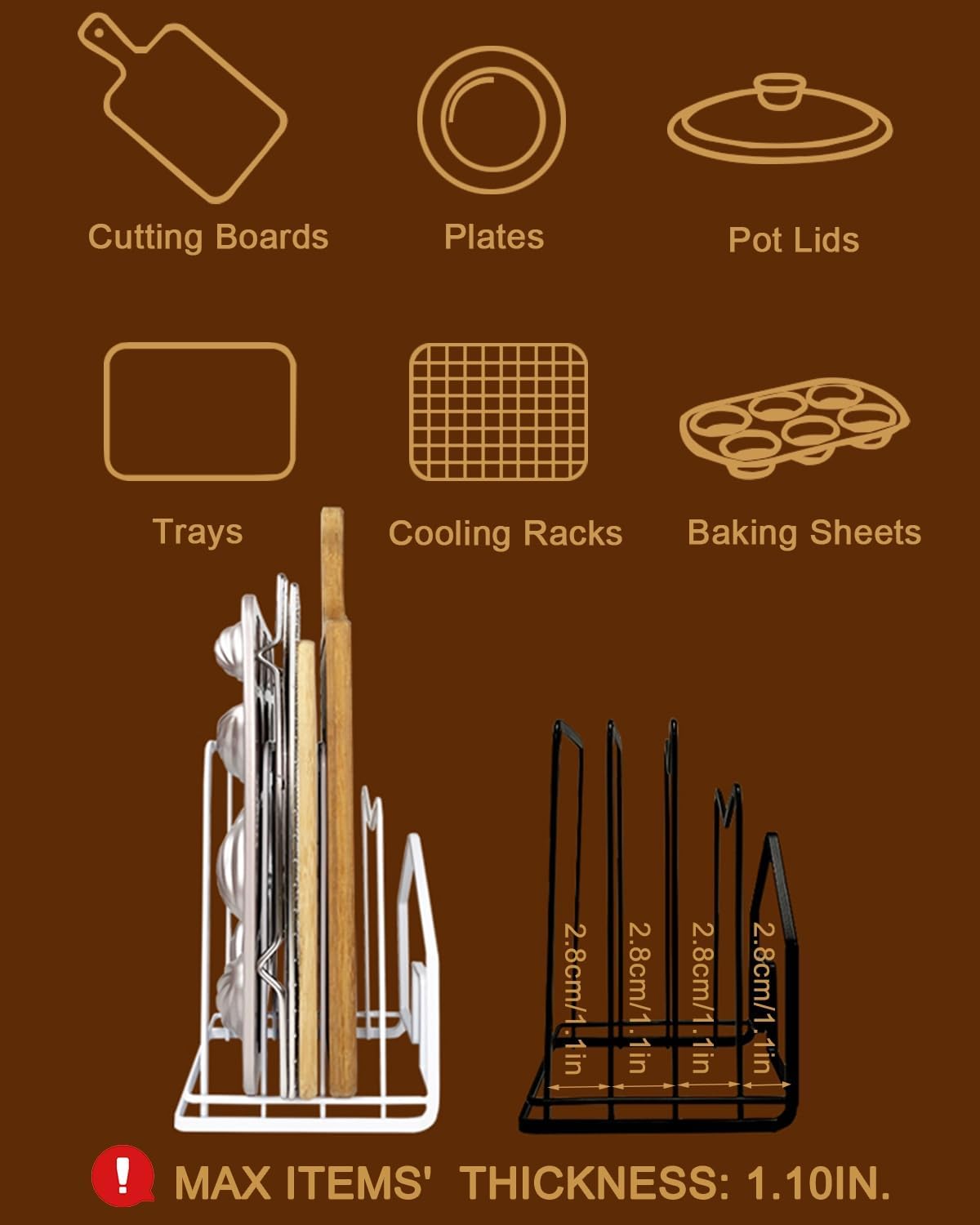 Cutting Board Rack Chopping Board Organizer Stand Holder Kitchen Countertop Pots Pan Lids Rack Organizer Flat Steel 4.92 x 5.7 x 8.47 in. Black - view 2
