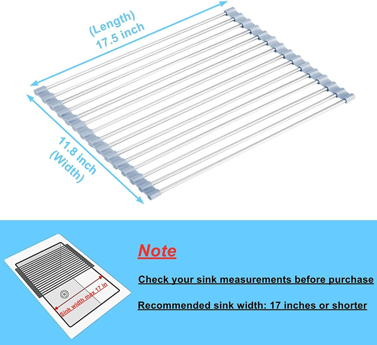 Roll Up Dish Drying Rack, Over the Sink Dish Drying Rack Kitchen Rolling Dish Drainer, Foldable Sink Rack Mat Stainless Steel Wire Dish Drying Rack for Kitchen Sink Counter Storage 17.5x11.8 - view 4