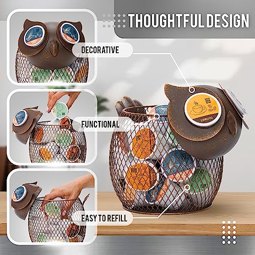 Coffee Pod Organizer - Home Coffee Bar Functional Décor - Café Station Countertop Storage Accessories (Owl) - view 3