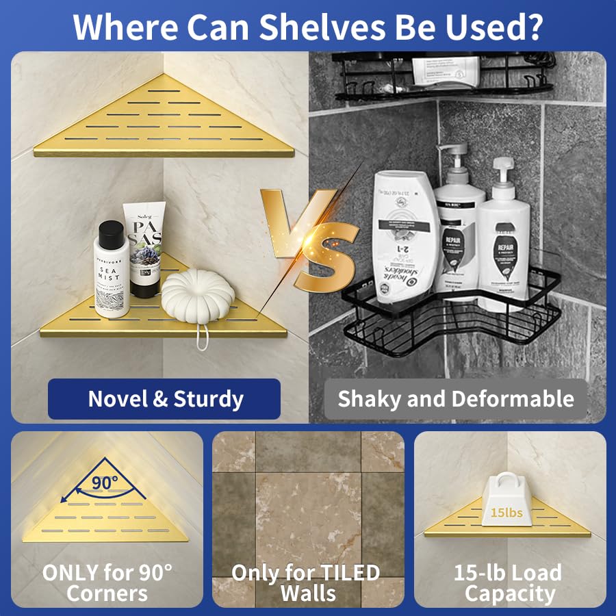 Corner Shower Shelf 10", Gold - view 3