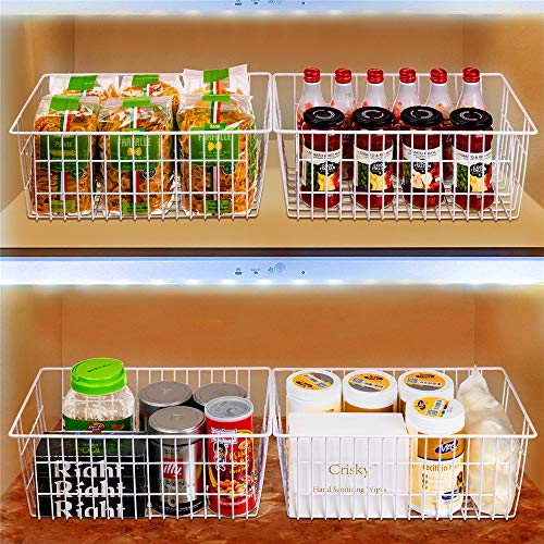 Freezer Baskets Wire Storage Baskets Closet Storage Baskets Bins Refrigerator Storage Containers for Home Office, Bathroom, Pantry Organization Storage Bins -Set of 3, White, 15.7" - view 2
