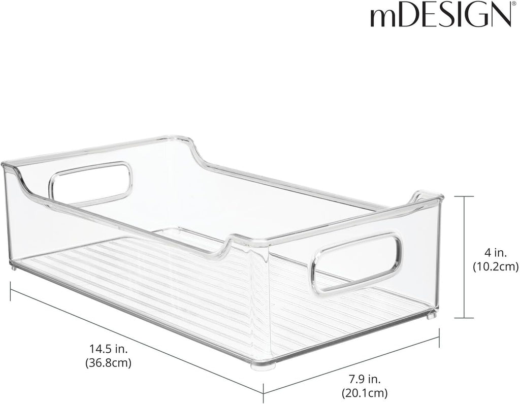 Wide Plastic Kitchen Storage Container Bins with Handles -Organization in Pantry, Cabinet, Refrigerator or Freezer Shelves - Food Organizer for Fruit, Yogurt, Squeeze Pouches - 2 Pack - Clear - view 4